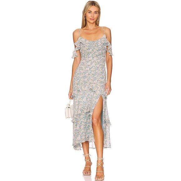 ASTR Daisy Dell Midi Dress Floral Ruffle Maxi Dress Small - Picture 2 of 13